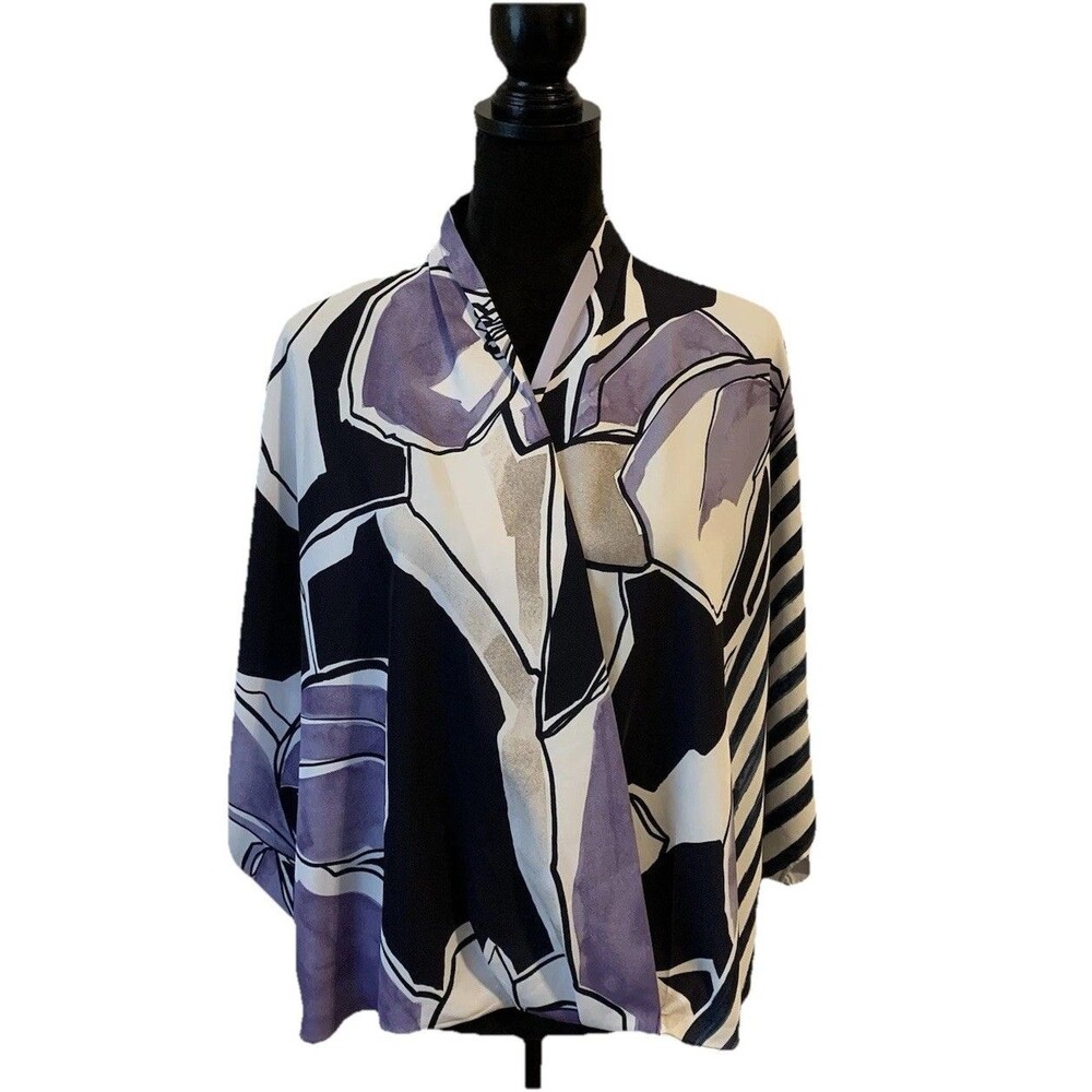 Chicos Poncho Wrap Top Size Small / Medium Abstract Artsy